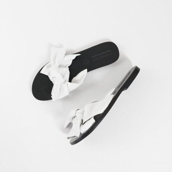 Sol Sana Womens 39 White Leather Nina Sandals Wrap Knot Shoes Slides - Picture 1 of 12